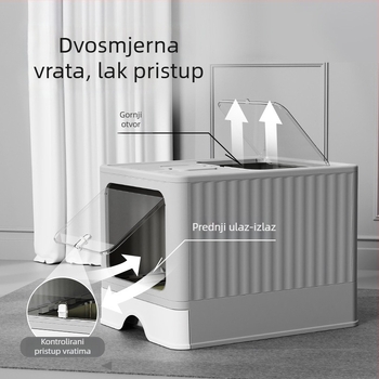 Potpuno zatvorena kutija za mačji WC od nehrđajućeg čelika, ekstra velika, ladica-stil, protiv prskanja, deodorizirajuća, sterilizirajuća