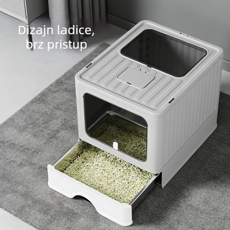 Potpuno zatvorena kutija za mačji WC od nehrđajućeg čelika, ekstra velika, ladica-stil, protiv prskanja, deodorizirajuća, sterilizirajuća