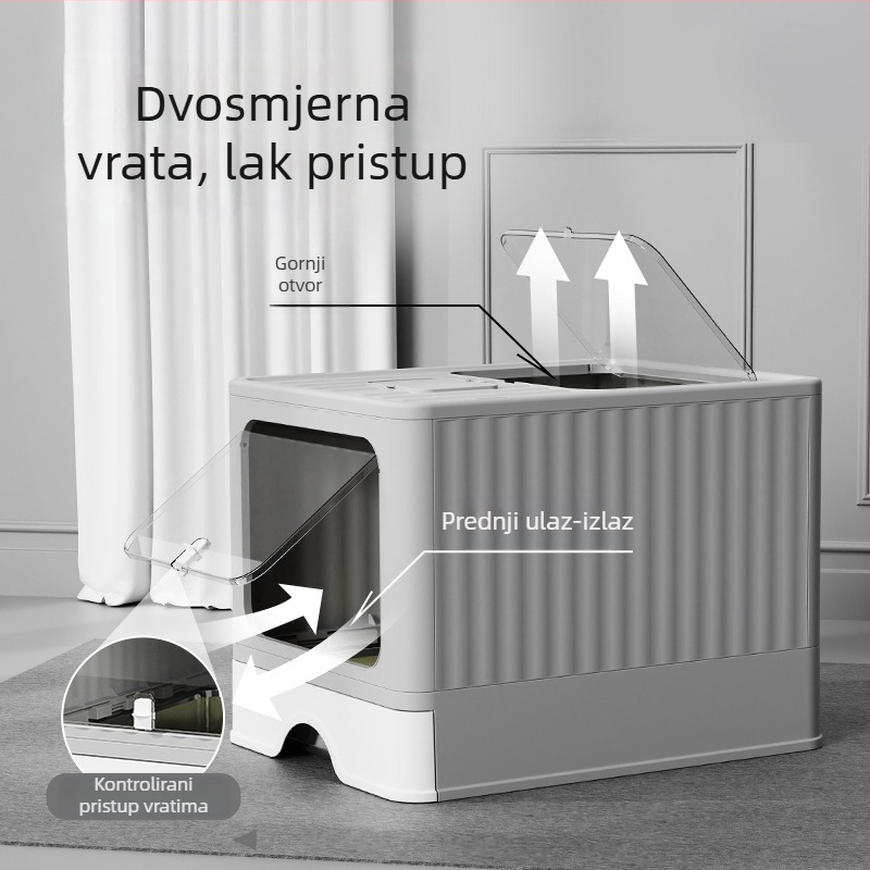 Potpuno zatvorena kutija za mačji WC od nehrđajućeg čelika, ekstra velika, ladica-stil, protiv prskanja, deodorizirajuća, sterilizirajuća