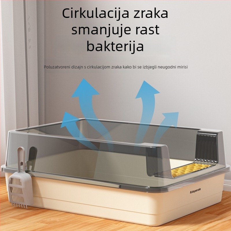 Extra velika poluzatvorena kutija za pijesak za mačke s podignutim stranama, otvorenim gornjim dijelom za sprječavanje rasipanja pijeska