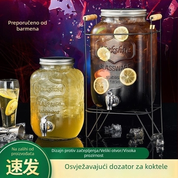 Staklena boca u obliku buradi sa slavinom za sok, vodu, pivo i voćni čaj
