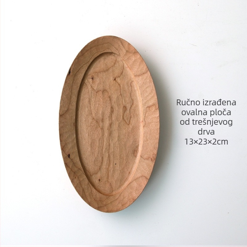 Rainwood Daska za čaj od trešnjina drveta, japanska ručna izrada — masivno drvo, ručno izrezbareno, ovalnog oblika