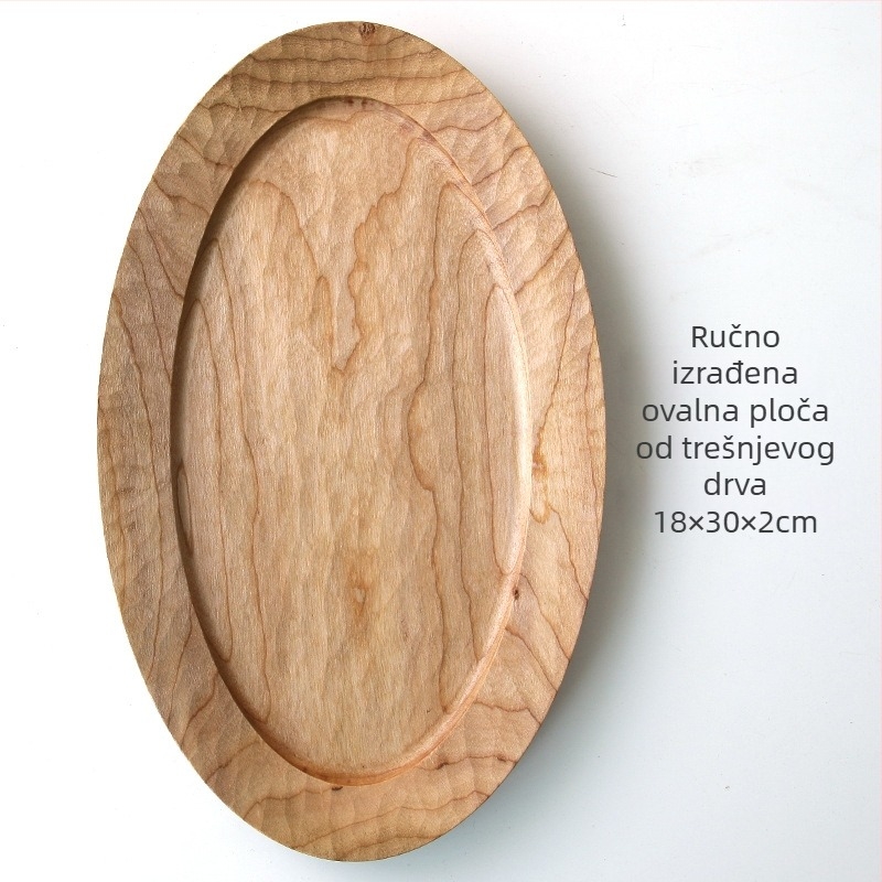 Rainwood Daska za čaj od trešnjina drveta, japanska ručna izrada — masivno drvo, ručno izrezbareno, ovalnog oblika
