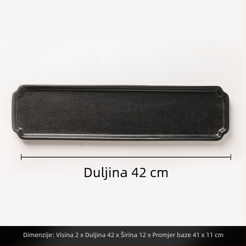 Keramički podnos za čaj i voće u novokineskom stilu s crnim metalnim okvirom, glazirani, keramika visoke temperature, retro dizajn.