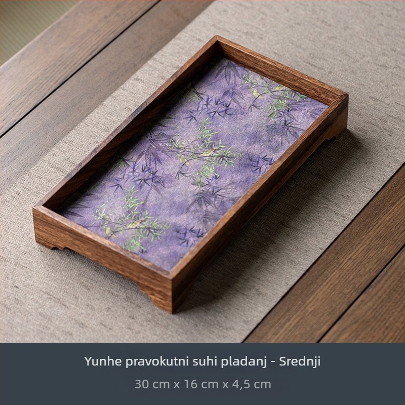 Orahovo drvo kvadratni pladanj za čaj s visokim nogama, vintage stil, čajni set s tekstilnom podlogom