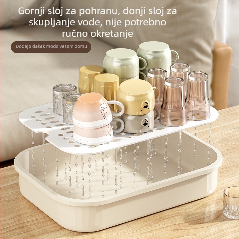 Dvoslojni pravokutni plastični pladanj za odvod čajnih šalica i čaša vode