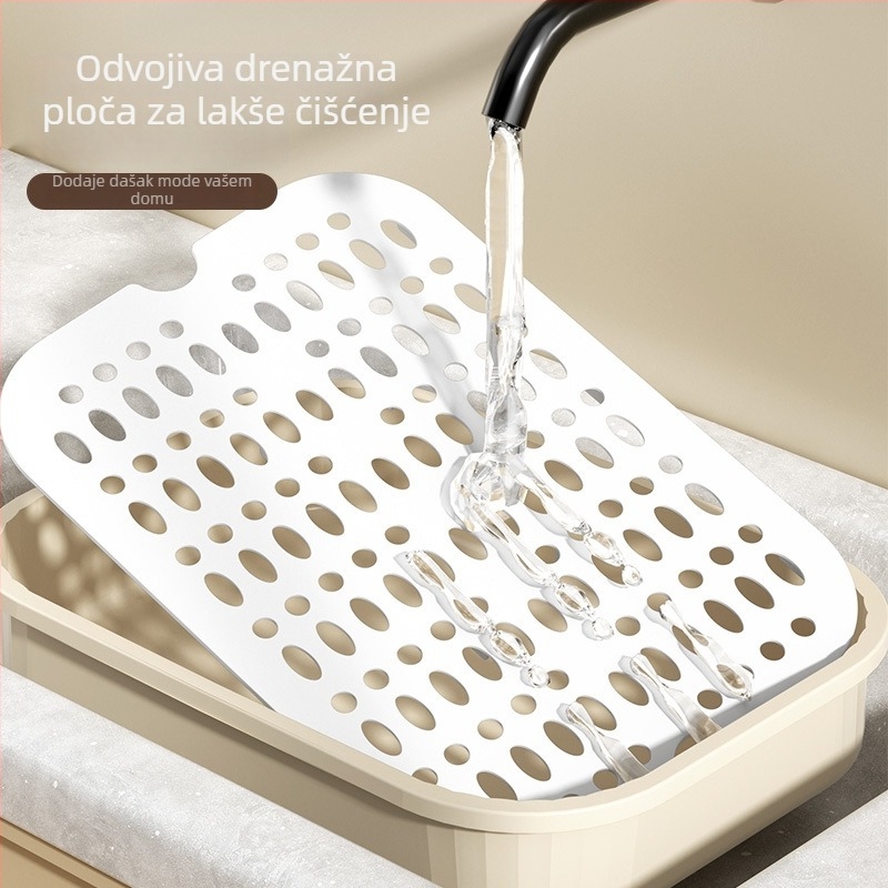 Dvoslojni pravokutni plastični pladanj za odvod čajnih šalica i čaša vode