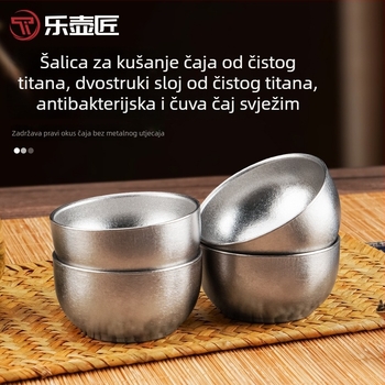 Lehujiang čist titan 40 ml dvostruka šalica za čaj, kung fu stil, kompaktna titan šalica za ured
