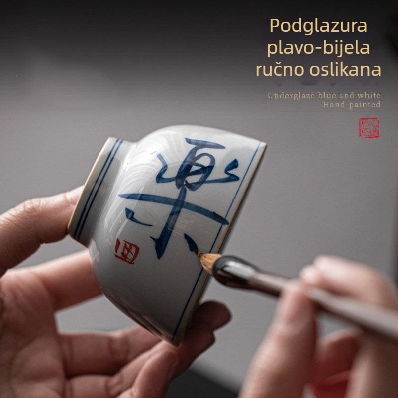 Ručno oslikana plavo-bijela šalica za čaj, retro Gongfu čajni set, mala degustacijska šalica, za osobnu upotrebu