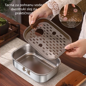 Set čajnog posuđa od nehrđajućeg čelika sa pravokutnim pladnjem – minimalistički kung-fu set za čaj za kampiranje i kućnu upotrebu