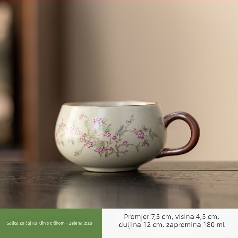 Ruyao porculanska šalica za čaj s ušnim držalom, kineski stil, jedna šalica za čaj i kavu