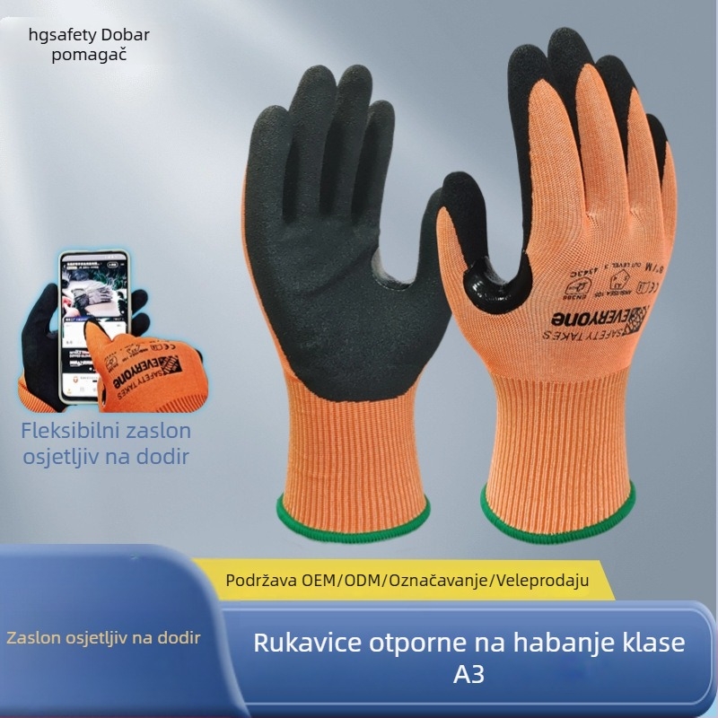 18-Pin A3 razred rukavice s dodirnim zaslonom za mehaničku obradu, protivrezne, protuklizne, otporne na habanje, prozračne