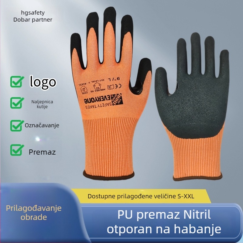 18-Pin A3 razred rukavice s dodirnim zaslonom za mehaničku obradu, protivrezne, protuklizne, otporne na habanje, prozračne