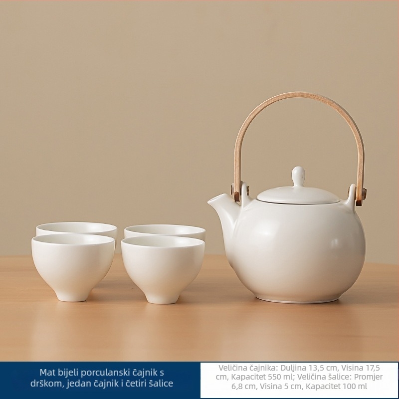 Keramički set čajnika i šalice u poklon kutiji, bijeli porcelan, moderni minimalistički stil