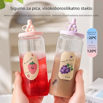Staklena čaša sa slamkom i poklopcem za sok i čaj s mlijekom, za žene, ljeto, otporna na visoke temperature, borosilikatno staklo, elegantan dizajn