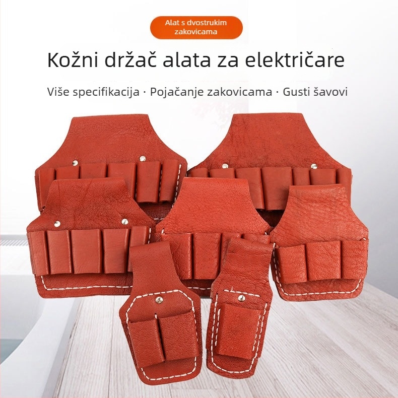 Dvoslojni kožni kaiš za električare s kutijom za alat i poklopcem za kliješta, set od 5–7 komada
