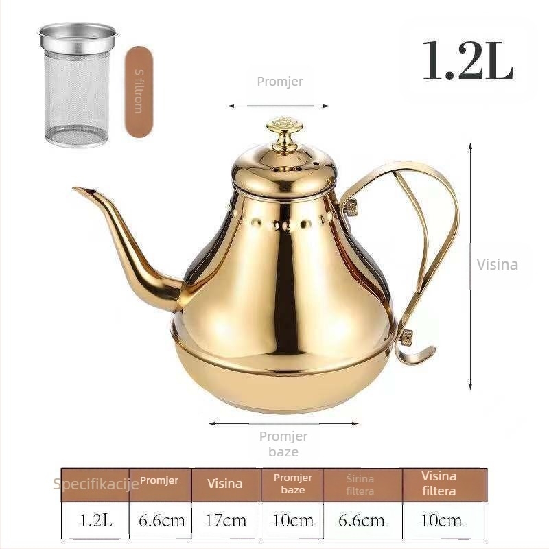 Čajnik od nehrđajućeg čelika s filtrom, restoran stil s tankim izljevom za pripremu čaja