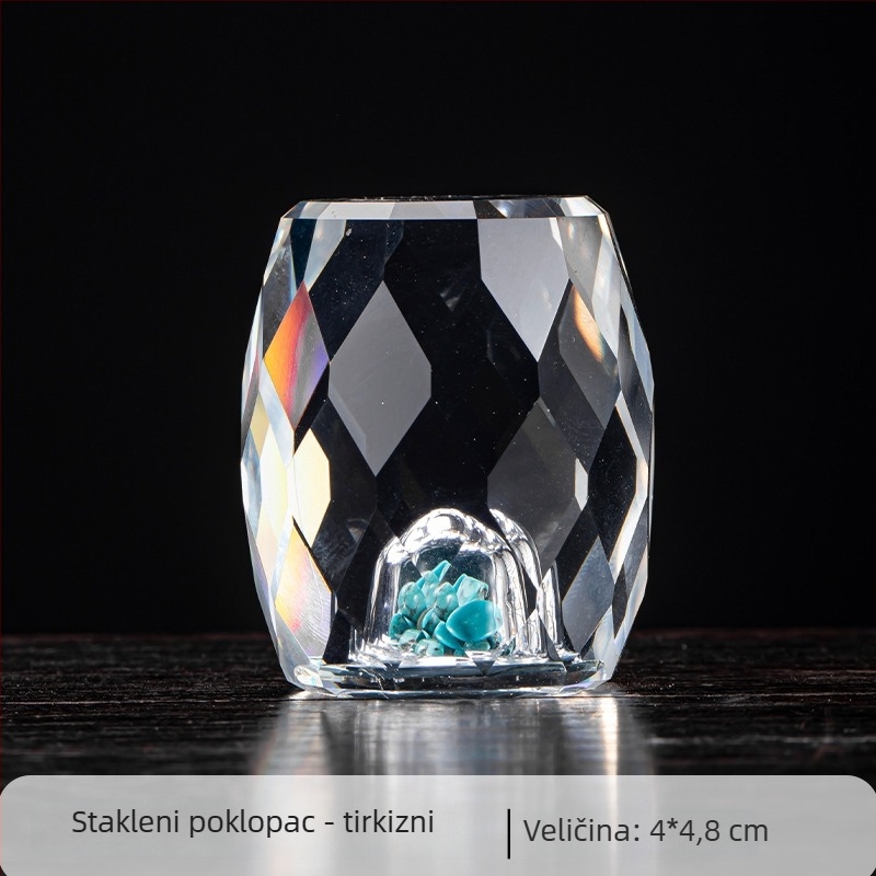 Krištalno staklo s motivom Mjesečevog zeca — držač poklopca za čaj, zdjela za čaj s poklopcem i dekorativni čajni filter s listom zlatne folije