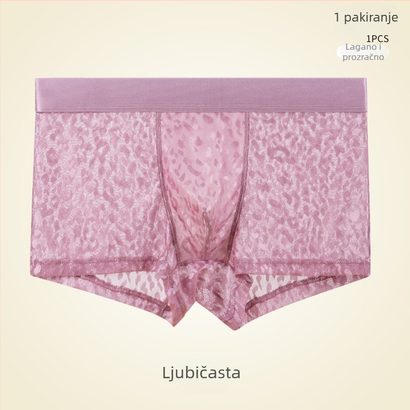 Muške bokserice od ledenog svile s čipkastim uzorkom, jacquard mreža, prozračne, luksuzne
