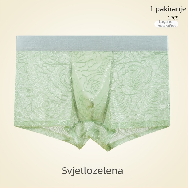 Muške bokserice od ledenog svile s čipkastim uzorkom, jacquard mreža, prozračne, luksuzne