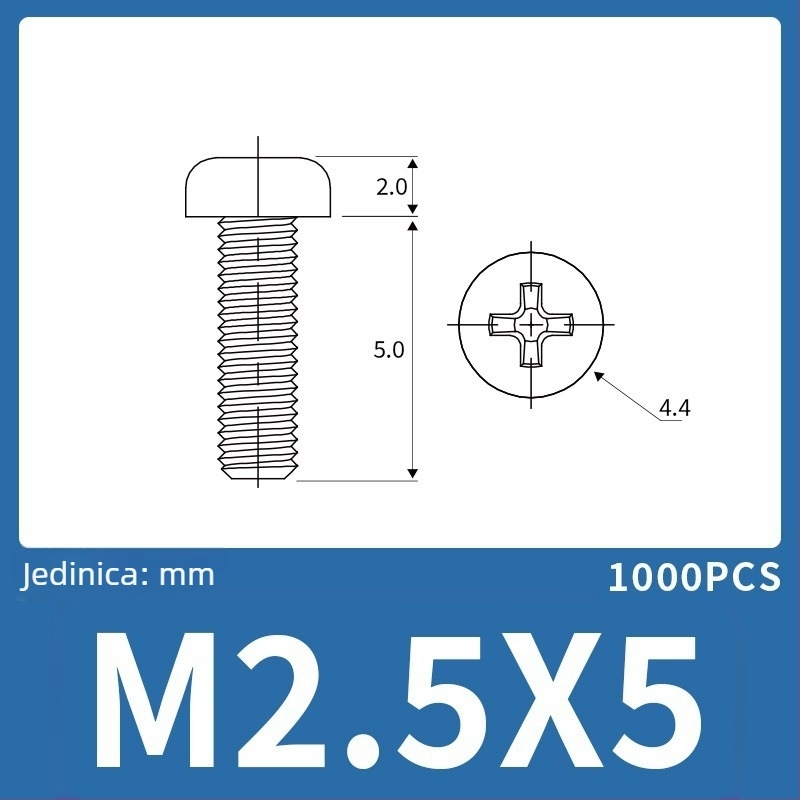 M2.5 najlonski vijak s okruglom glavom, križna (Phillips) glava, najlonska matica, izolacijski plastični vijak