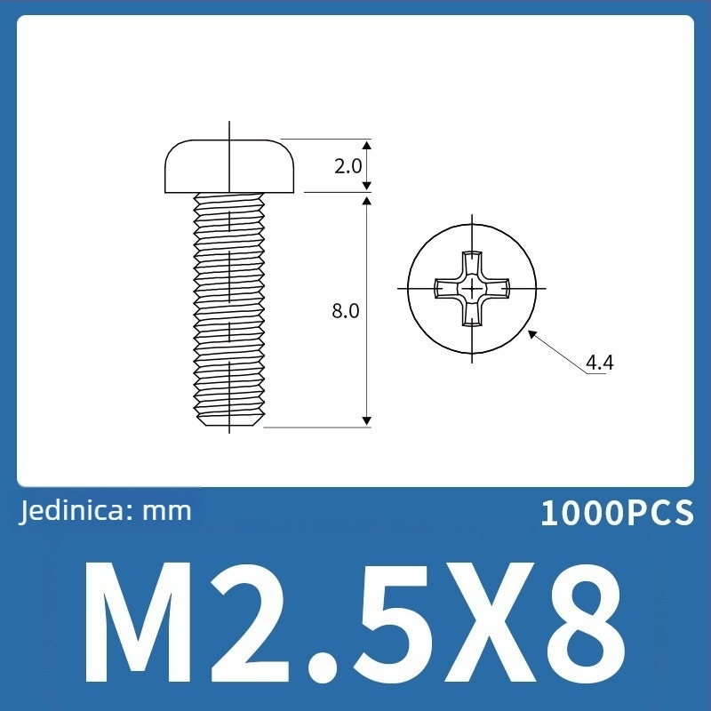 M2.5 najlonski vijak s okruglom glavom, križna (Phillips) glava, najlonska matica, izolacijski plastični vijak
