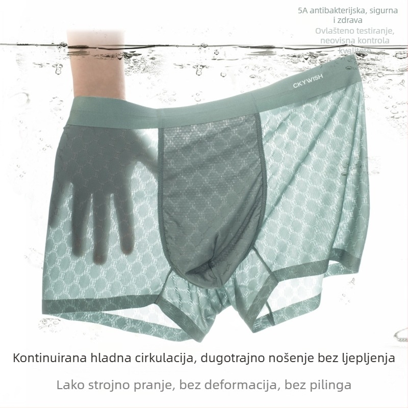 Ljetne ultra tanke muške gaćice od ledenoga svile, prozračne bez šavova, s mrežastom strukturom, antibakterijske, lagane i brzo suše.