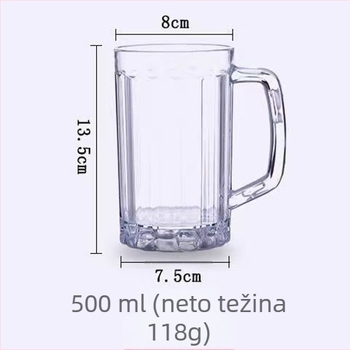 500 ml čaša za pivo s držačem, prozirna debela plastična čaša s dizajnom ananasa