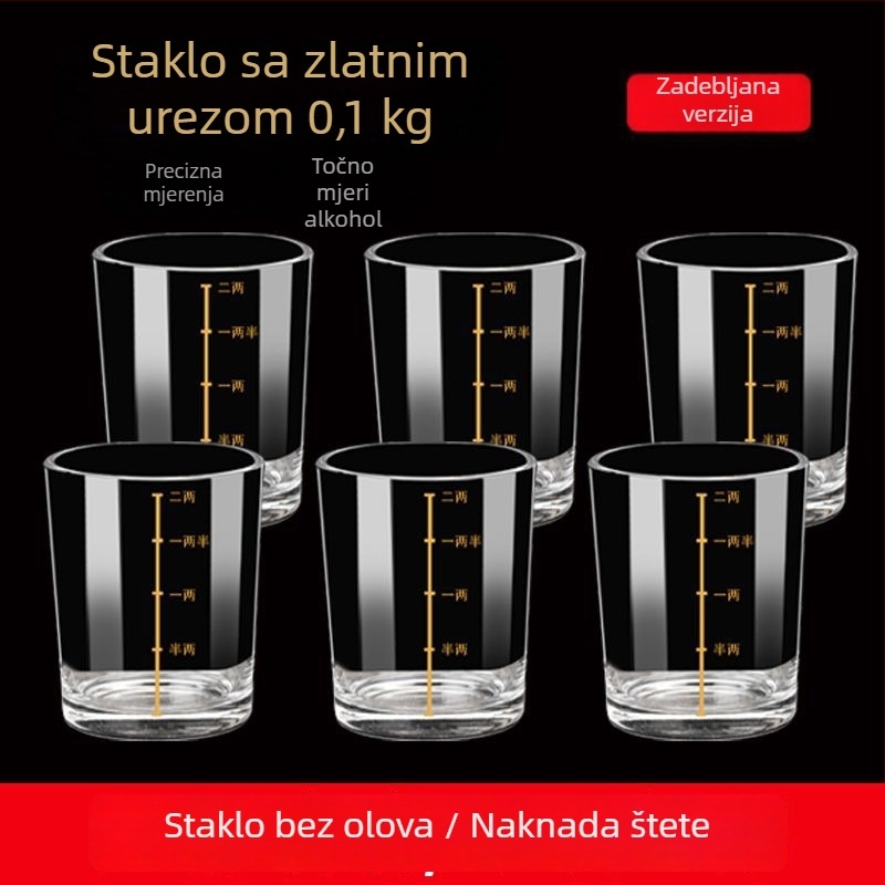 Set kristalnih čaša za žestice sa drvenim pladnjem, kućna upotreba, s mjernom skalom, poklon kutija