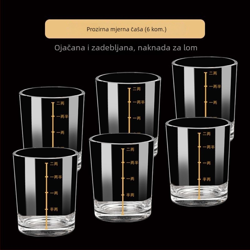 Set kristalnih čaša za žestice sa drvenim pladnjem, kućna upotreba, s mjernom skalom, poklon kutija