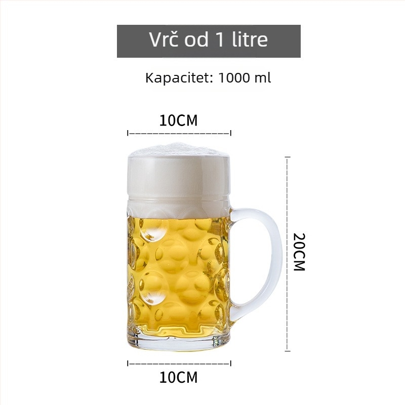 Staklena čaša za pivo, 1 litra, velika njemačkog stila čaša za pivo, za pivski festival, 1000 ml