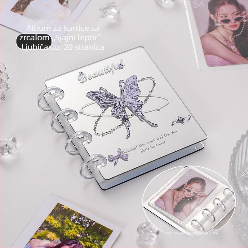 Ogledalno-akrilni kartični album s jednim redom za 3-inčne Polaroid fotografije, malo skladište kartica, anime fan album