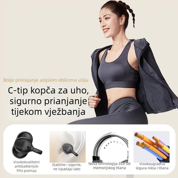 Klip-on Bluetooth 5.4 sportske slušalice, polu-ušni dizajn, udobne za dugo nošenje, C-Bridge dizajn, klip stil, kompatibilno s Androidom i iOS