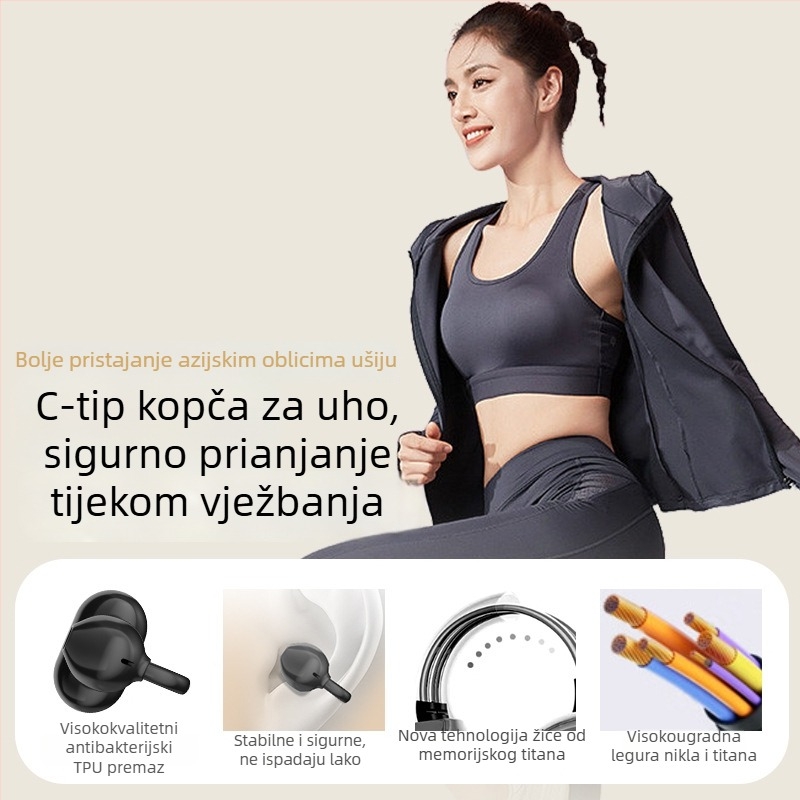 Klip-on Bluetooth 5.4 sportske slušalice, polu-ušni dizajn, udobne za dugo nošenje, C-Bridge dizajn, klip stil, kompatibilno s Androidom i iOS