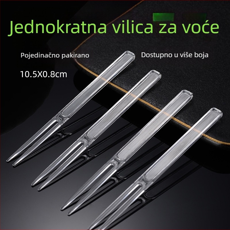 Jednokratne plastične vilice za voće, prozirno crne, individualno pakirane, prehrambene kvalitete, 1000 komada