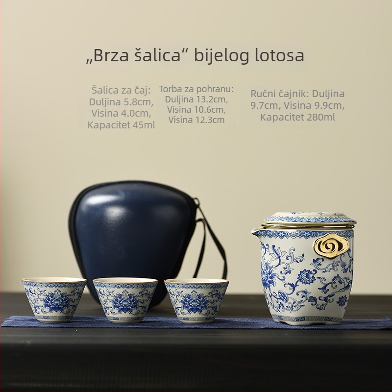 Premium putni čajni set s čajnikom i šalicama, stil Kung Fu ceremonije čaja, prenosan