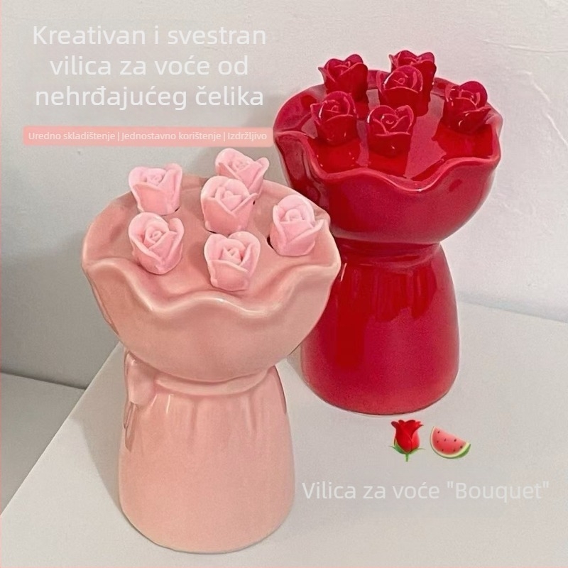 Kreativni keramički set vilica za voće, za kućnu upotrebu, nordijskog stila, prijenosno darovno pakiranje