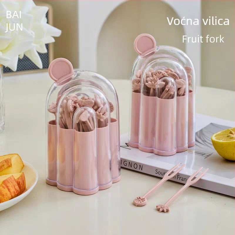 Jednokratna plastična vilica za voće s dva zuba – set za voće, kolače i deserte