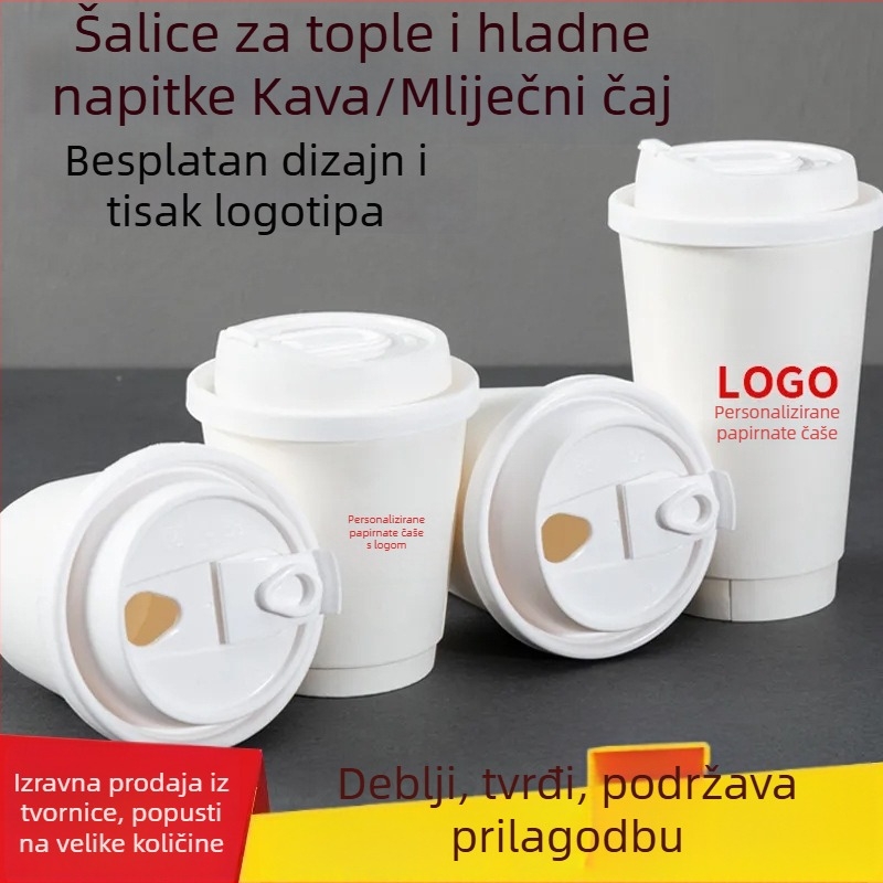 Jednokratne papirnate čaše s prilagođenim logotipom za tople i hladne napitke, otpornost na visoke temperature, dvostruka stijena, 601–700 ml, paket od 1000 kom.