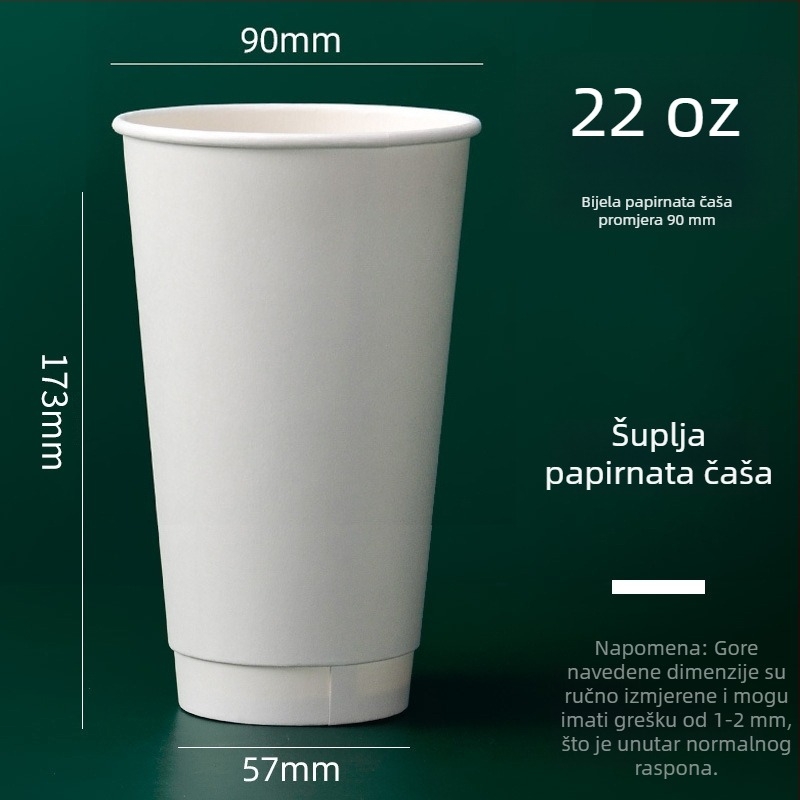 Jednokratne papirnate čaše s prilagođenim logotipom za tople i hladne napitke, otpornost na visoke temperature, dvostruka stijena, 601–700 ml, paket od 1000 kom.