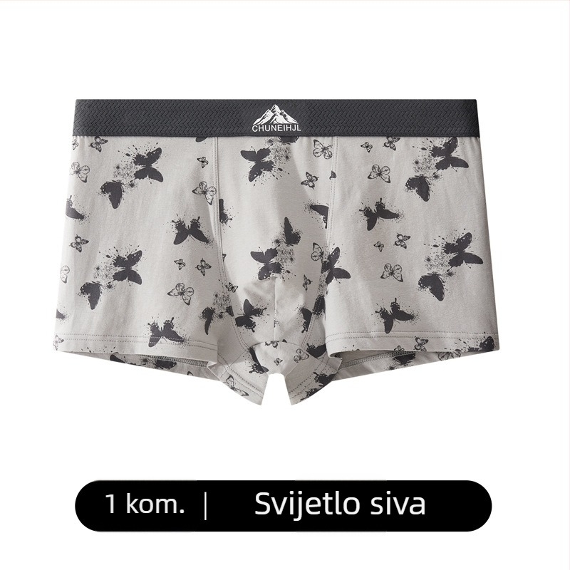 2025 Nova muška boxer gaćice od čistog pamuka s leptirovim uzorkom, srednji pojas, prozračne i udobne