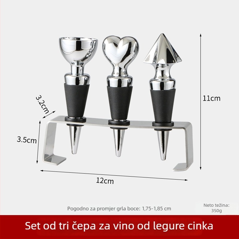 Set čepova za vino od cinka (4 komada) s stalkom – čepovi za boce i brtveni poklopac