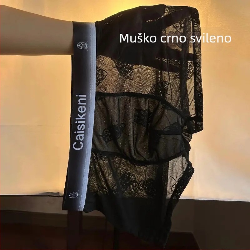 Muške bokserice od ice silk s čipkom i mrežastim panelima, prozračne ljetne donje rublje