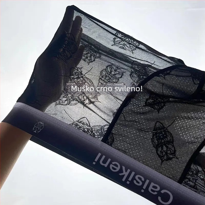 Muške bokserice od ice silk s čipkom i mrežastim panelima, prozračne ljetne donje rublje