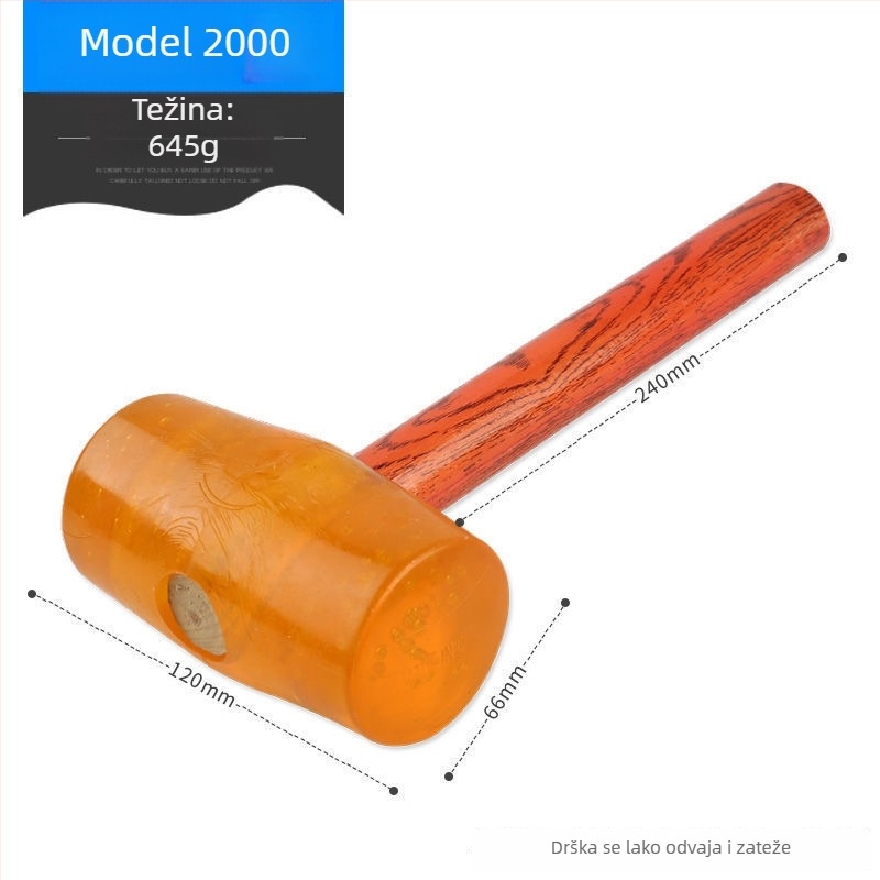 Prozirni gumeni čekić s plastičnom glavom i plastičnom drškom za postavljanje pločica – višenamjenski građevinski čekić