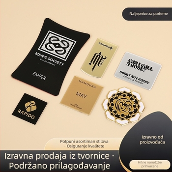 Prilagođene metalne pločice, oznake za parfeme od aluminijske legure, zakrivljene kozmetičke bočice s logom, vintage brončane oznake s otiskom logotipa