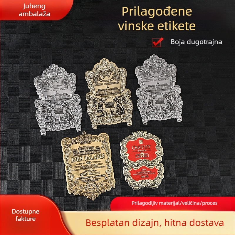 Prilagođene metalne pločice, oznake za parfeme od aluminijske legure, zakrivljene kozmetičke bočice s logom, vintage brončane oznake s otiskom logotipa