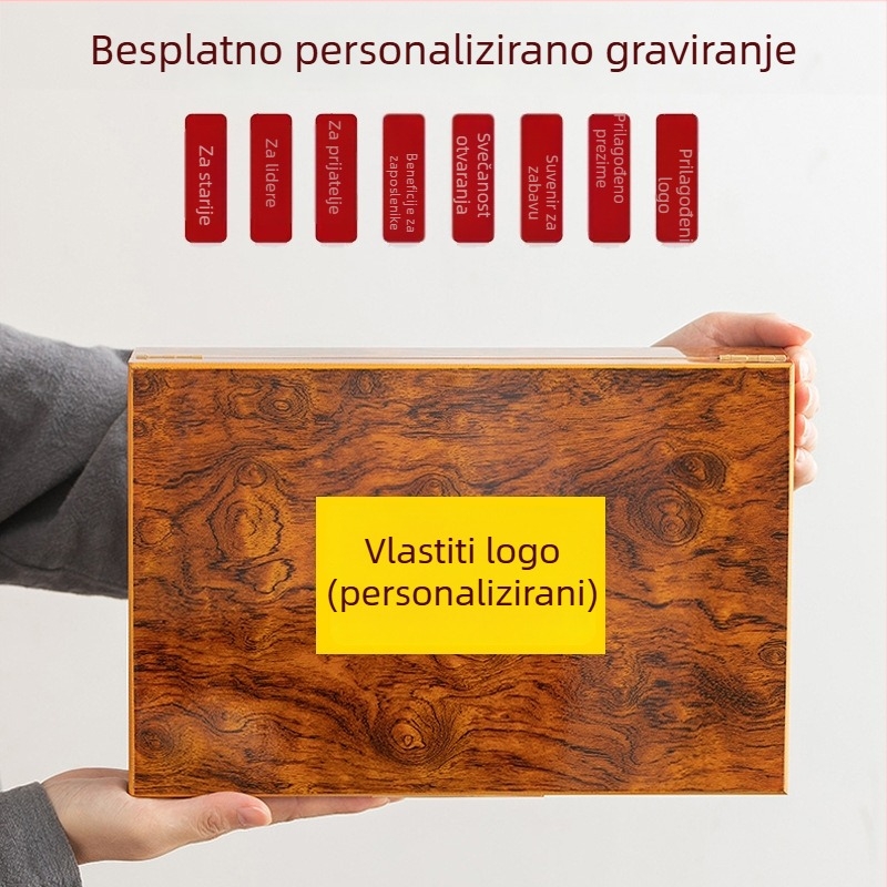 Keramičke posude za čaj u luksuznoj drvenoj kutiji s logom – crni i zeleni čaj