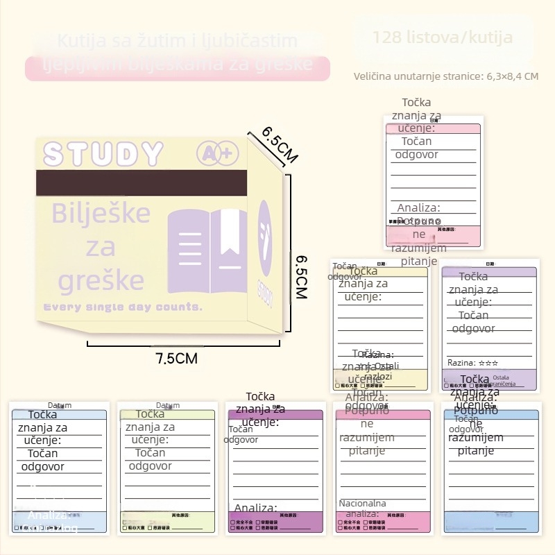 Izvlačne bilješke za ispravljanje grešaka za učenike, s elegantnim dizajnom i potpuno prianjanje
