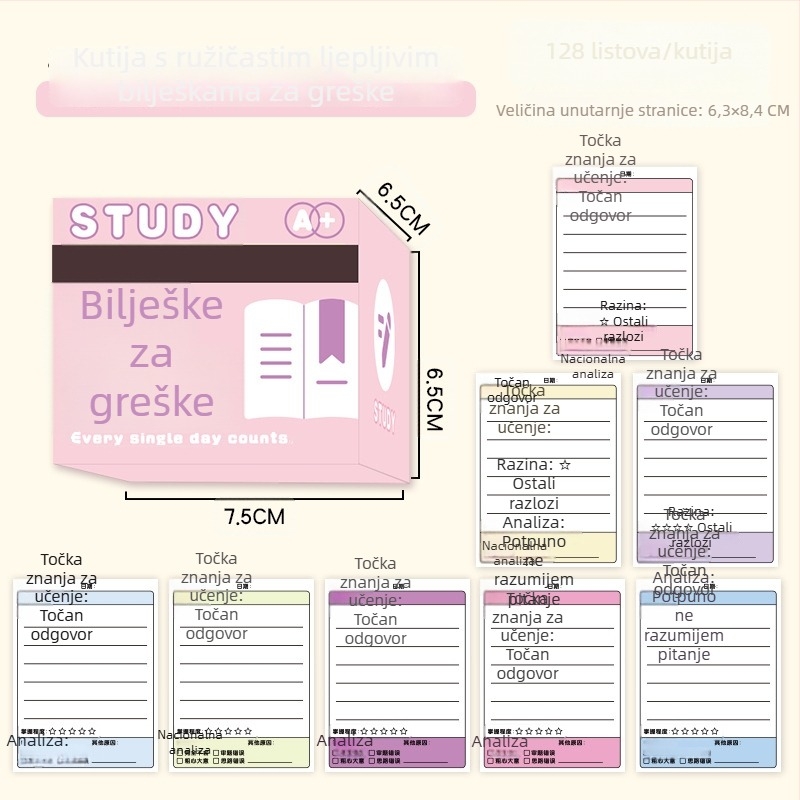 Izvlačne bilješke za ispravljanje grešaka za učenike, s elegantnim dizajnom i potpuno prianjanje